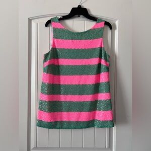 Lilly Pulitzer Regina Medium Tropical Pink Green‎ Cucina Stripe Sleeveless Top
